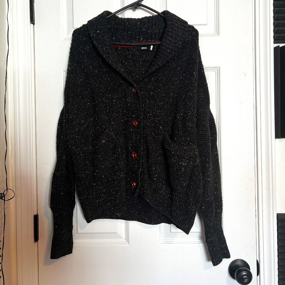 Black Comfy Cable Knit Cardigan Sweater - Small